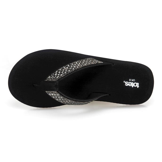 totes® Ladies Beaded Wedge Flip Flop Black  Extra Image 4